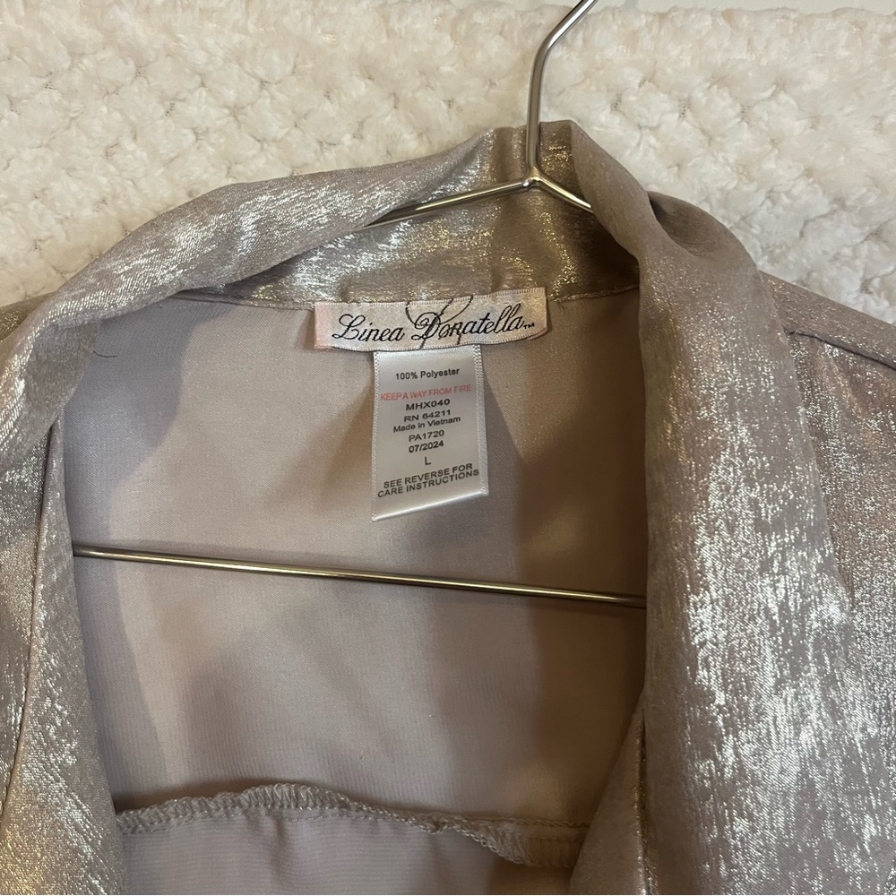 Linea Donatella Shimmering Gold Button Down Shirt Collared Large Shiny - Picture 2 of 4